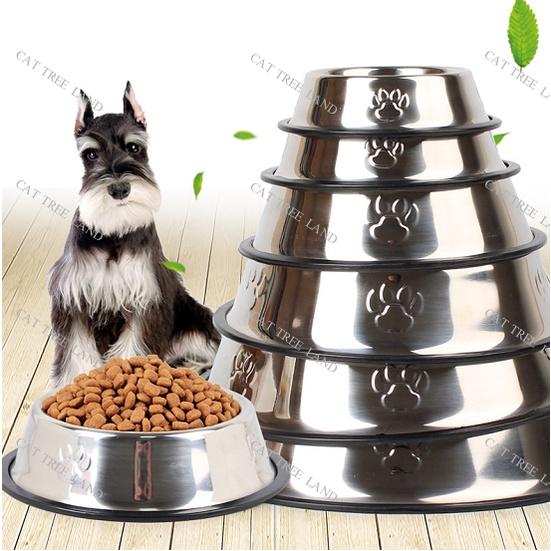 BÁT ĂN CHÓ MÈO BẰNG INOX, BỌC VIỀN CAO SU CHỐNG TRƠN TRƯỢT - KHAY ĂN CHO THÚ CƯNG