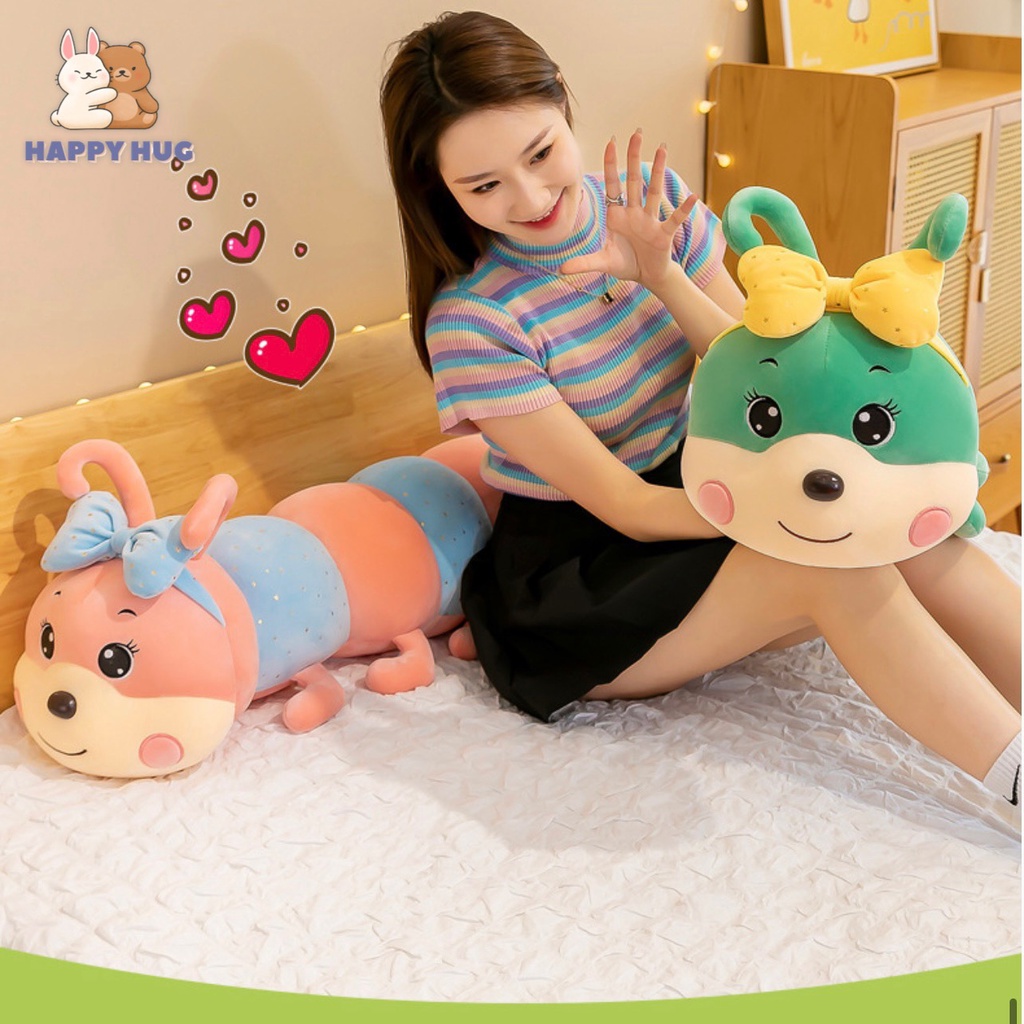 Sâu nhồi bông, gối ôm gấu bông dễ thương cho bé hình con sâu nhiều màu Size 55/80cm - Happy Hug