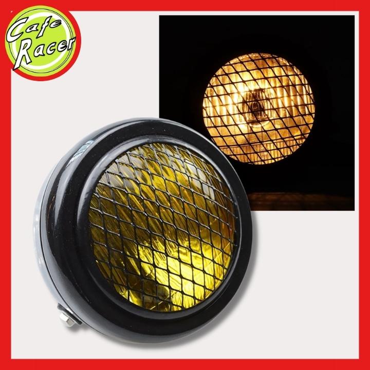 Combo đèn pha lưới 6,5icnh gáo sắt kính vàng cùng đèn hậu lưới và 4 xi nhanh lưới độ xe CAFE RACER