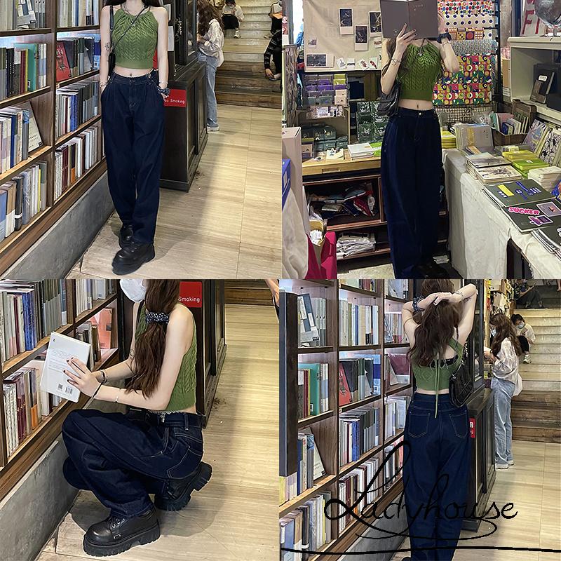 Áo Dệt Kim Hai Dây Cổ Tròn Màu Sắc Đơn Giản Dành Cho Nữ