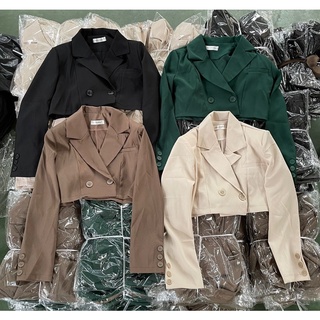 Áo vest nữ kiểu croptop 2 nút to tay dài nhiều màu freesize Pumi