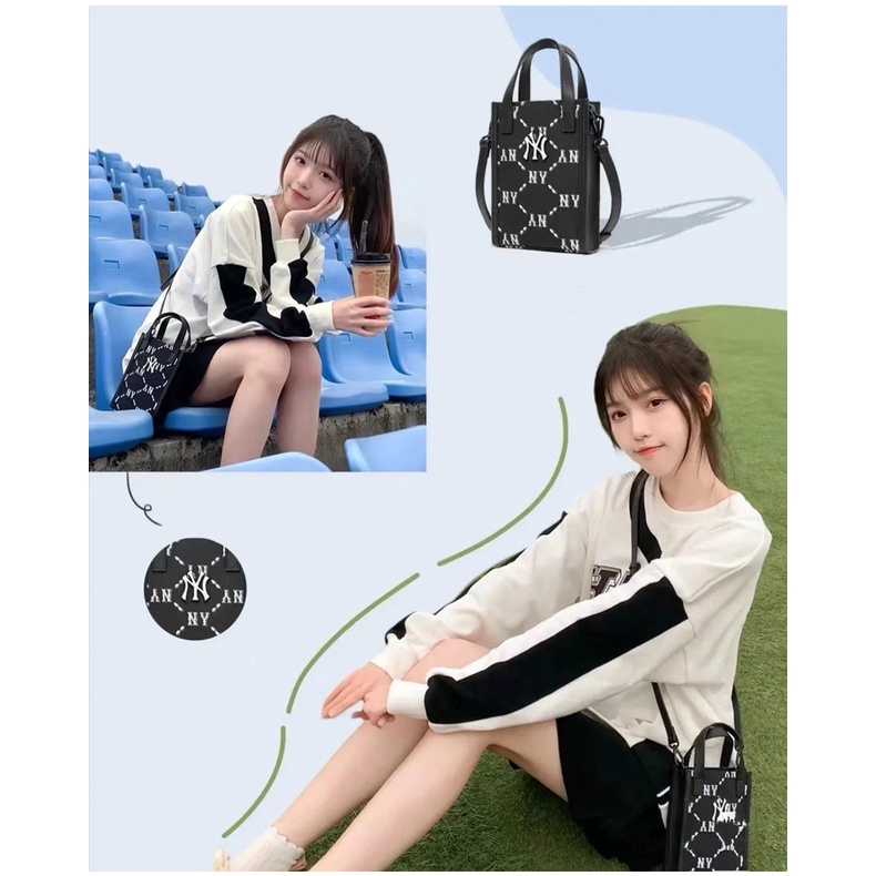 ✅  Túi MLB Monogram Diamond Jacquard Mobile Phone Cross Bag New York Yankees Black