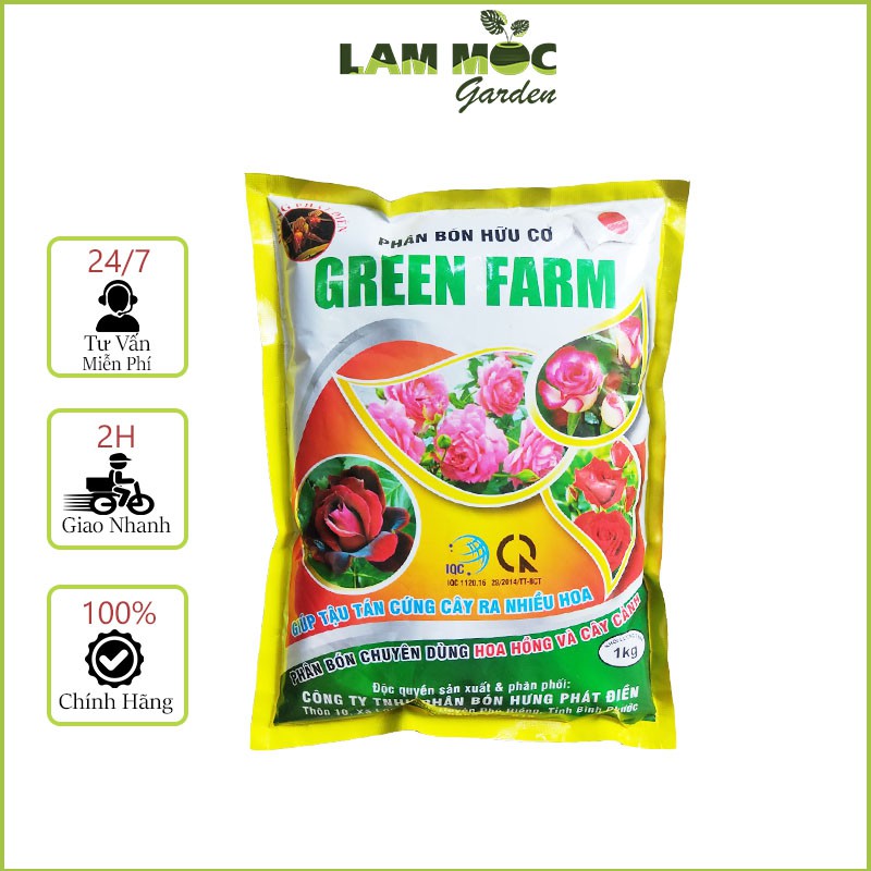 Phân Bón Hữu Cơ Hoa Hồng GREEN FARM Gói 1kg