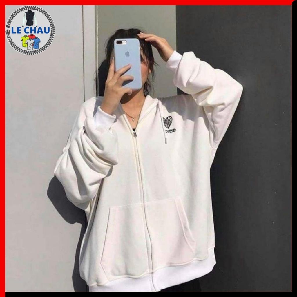 Áo khoac nỉ dây kéo form rộng unisex basic AKN05 LECHAU thêu tim siêu cute