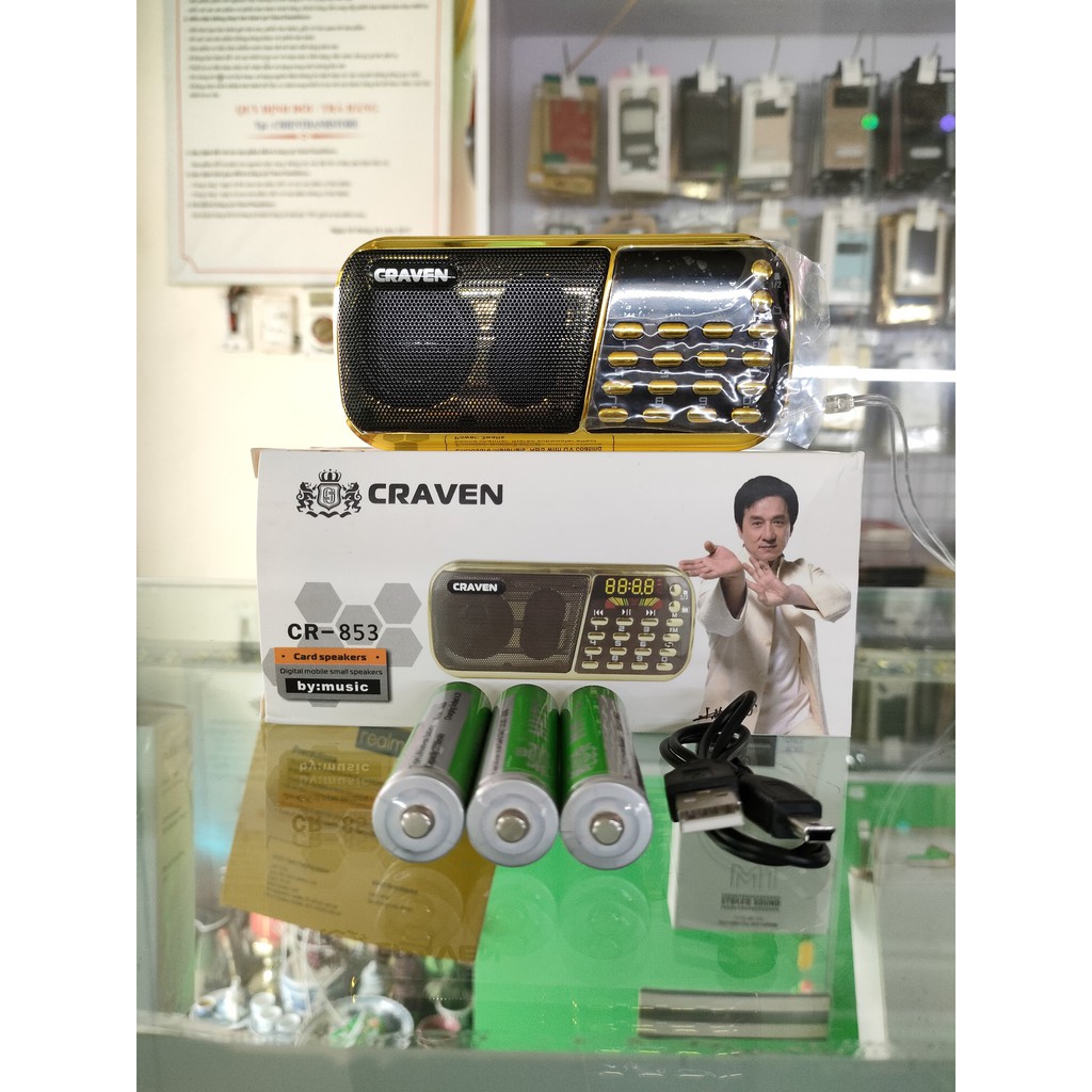 Đài Nghe Nhạc Craven CR-853/2 Khe Thẻ Nhớ (FAT/FAT32/exFAT/64GB)/1 Cổng USB/3W/3 Pin 18650*2200mAh [