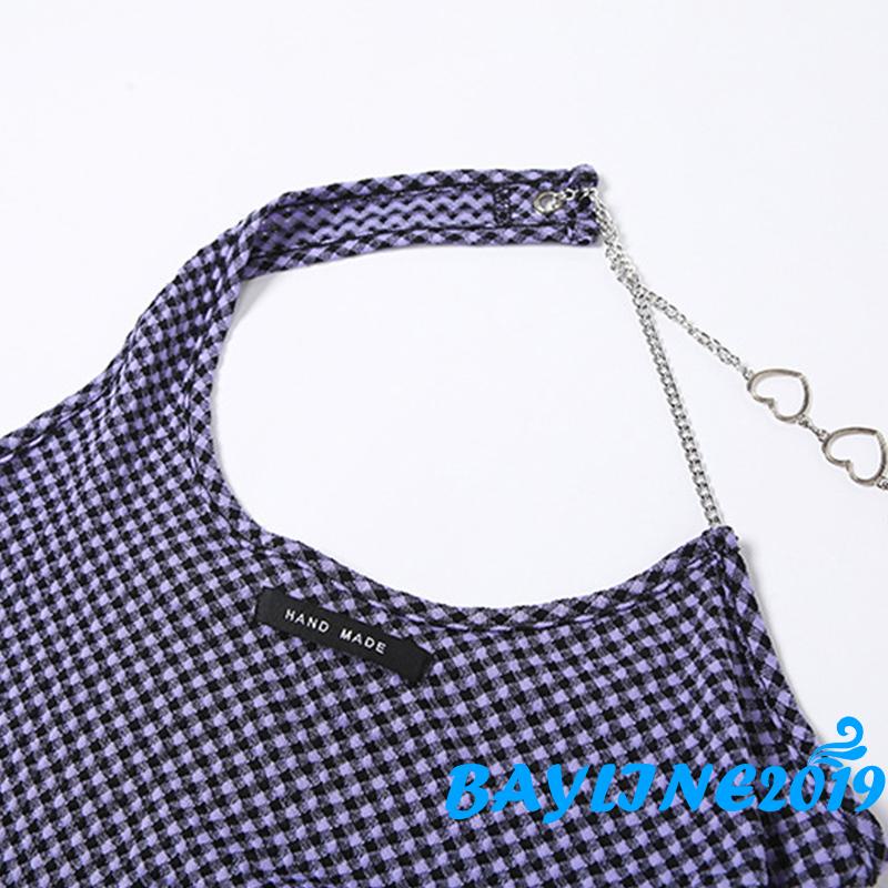 Áo Lửng Hai Dây Họa Tiết Caro Thời Trang Sành Điệu Cho Nữ