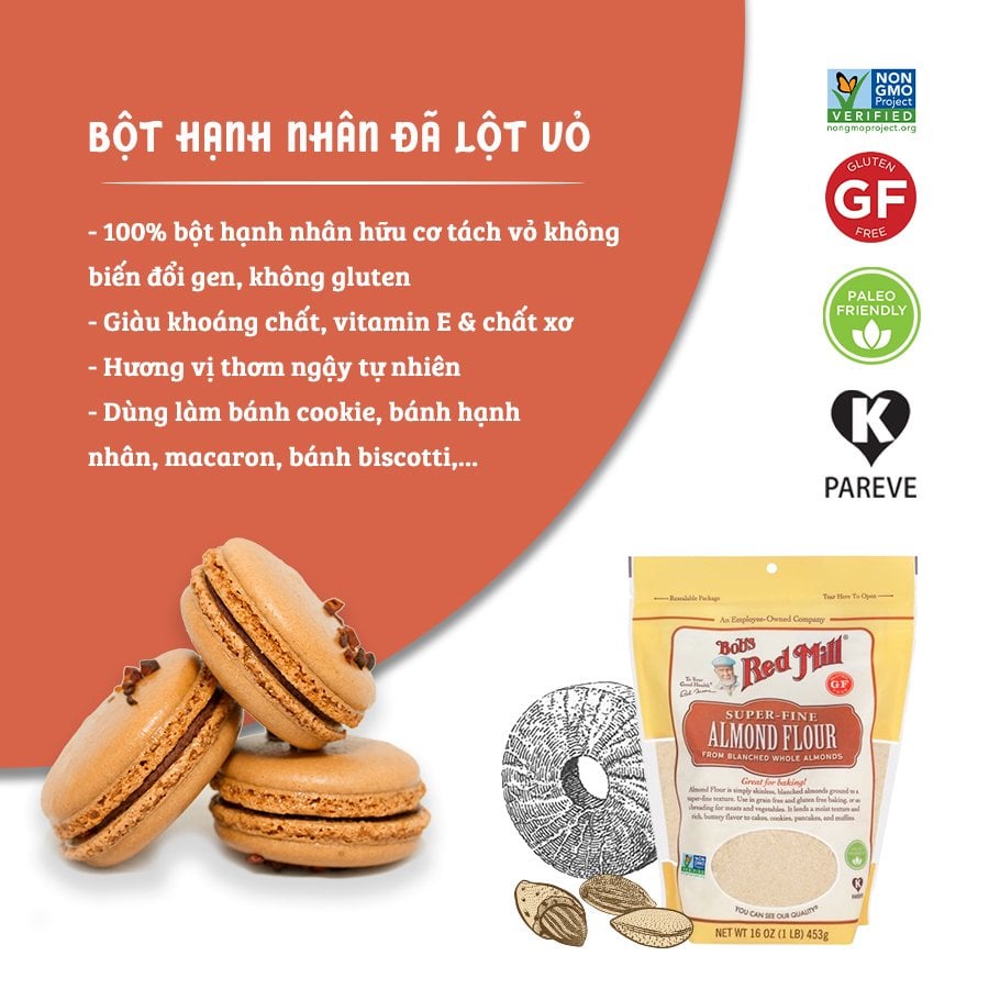 [Date 1.2024] Bột Hạnh Nhân Hữu Cơ Bob's Red Mill Đã Lột Vỏ 453g