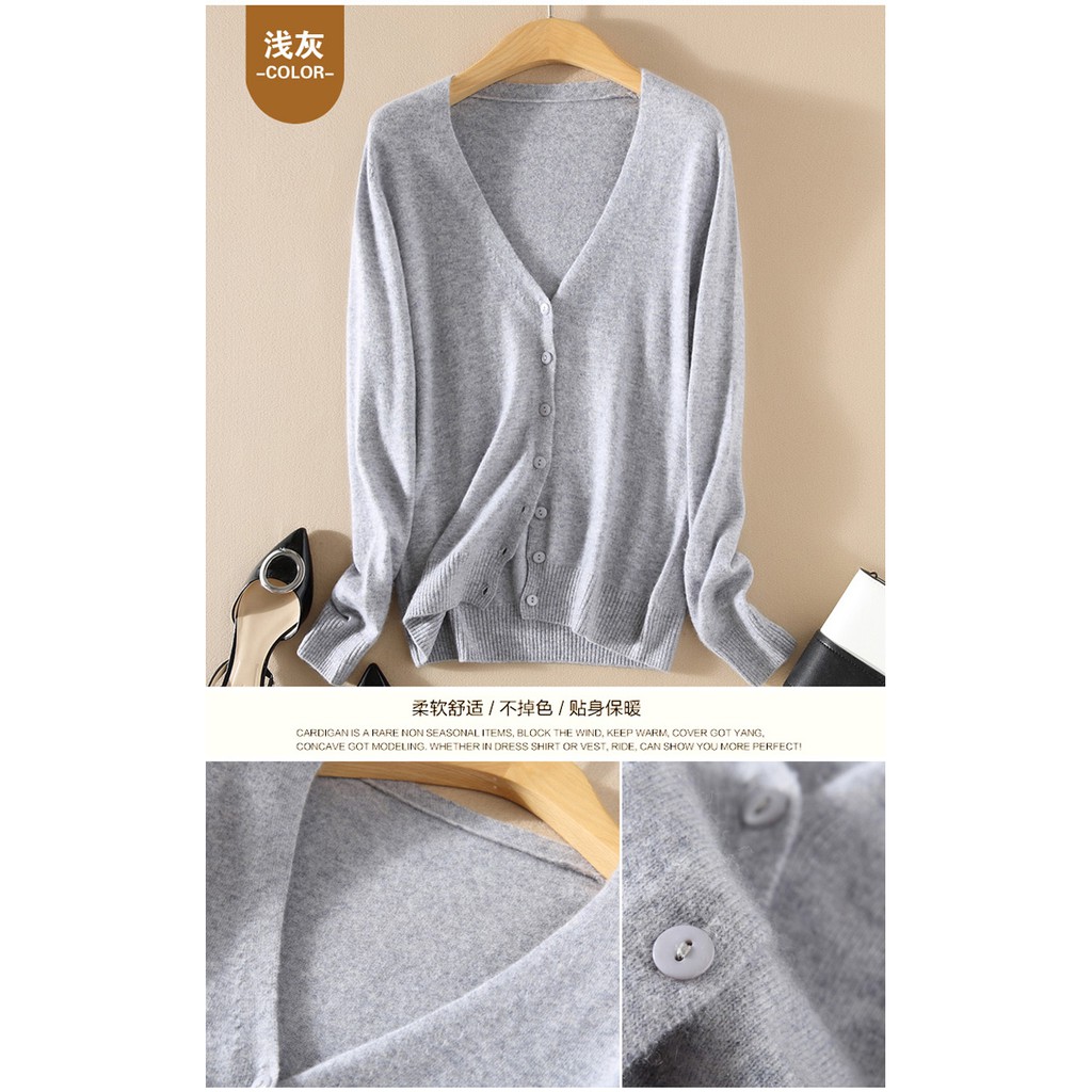 Áo Khoác Cardigan Dệt Kim Tay Dài Cổ Chữ V Size Lớn