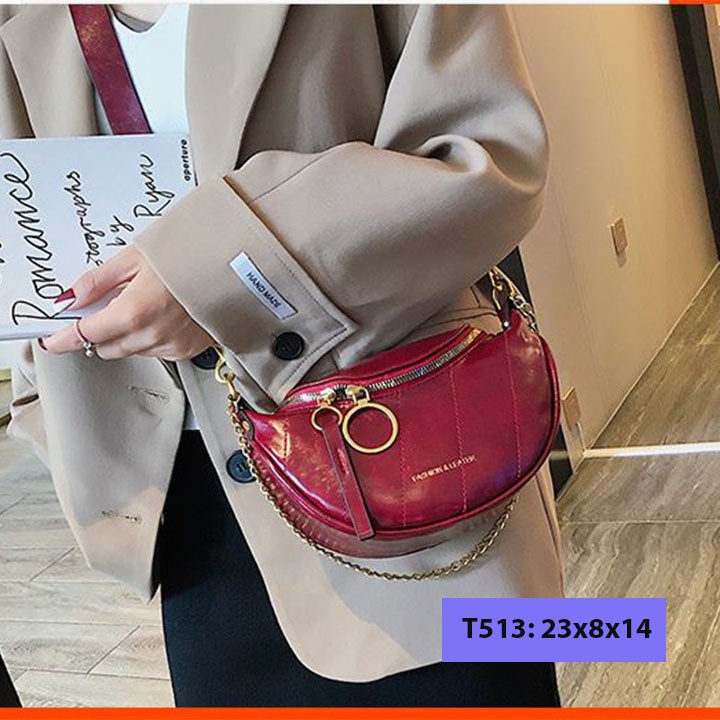 Túi bao tử đeo chéo vải bố unisex nam nữ đeo bụng đeo trước ngực kèm dây xích cá tính T513 | BigBuy360 - bigbuy360.vn