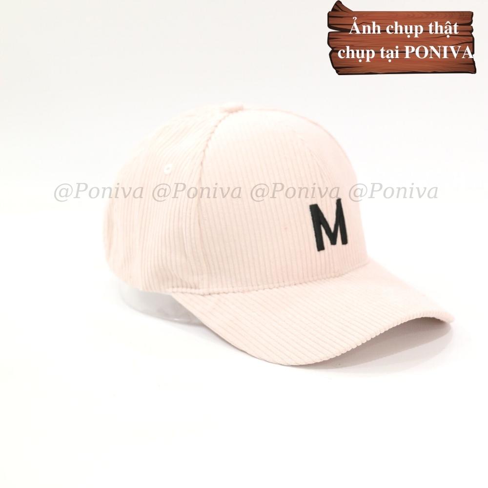 Mũ lưỡi trai ❤️ Nón kết thêu chữ M chất nhung tăm  form unisex M1111 phong cách Ulzzang Thời trang PONIVA siêu hot