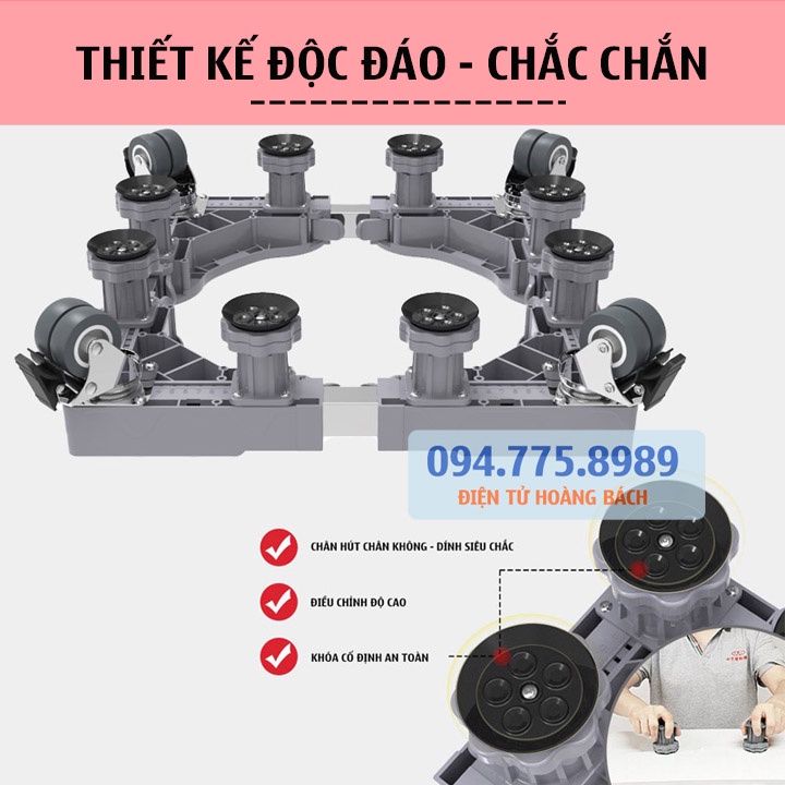#MG8T4B - Chân đế máy giặt - Kệ tủ lạnh - Chân máy giặt ErgoTek 8 Chân Trụ 4 Bánh Xe - Chống Di Chuyển Khi Giặt