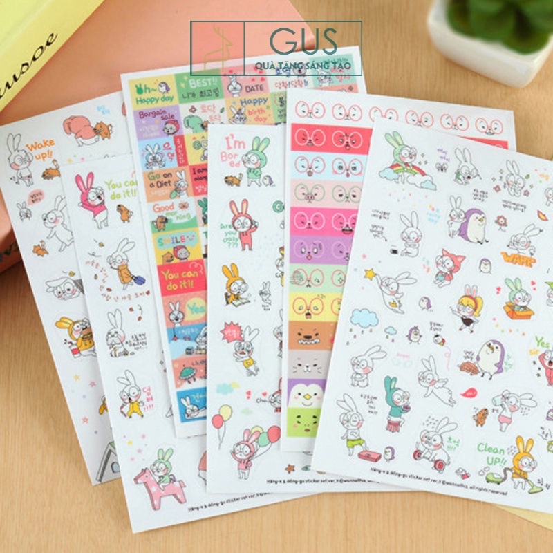 Bộ 6 tờ sticker Hàn Quốc GusShop trang trí góc học tập