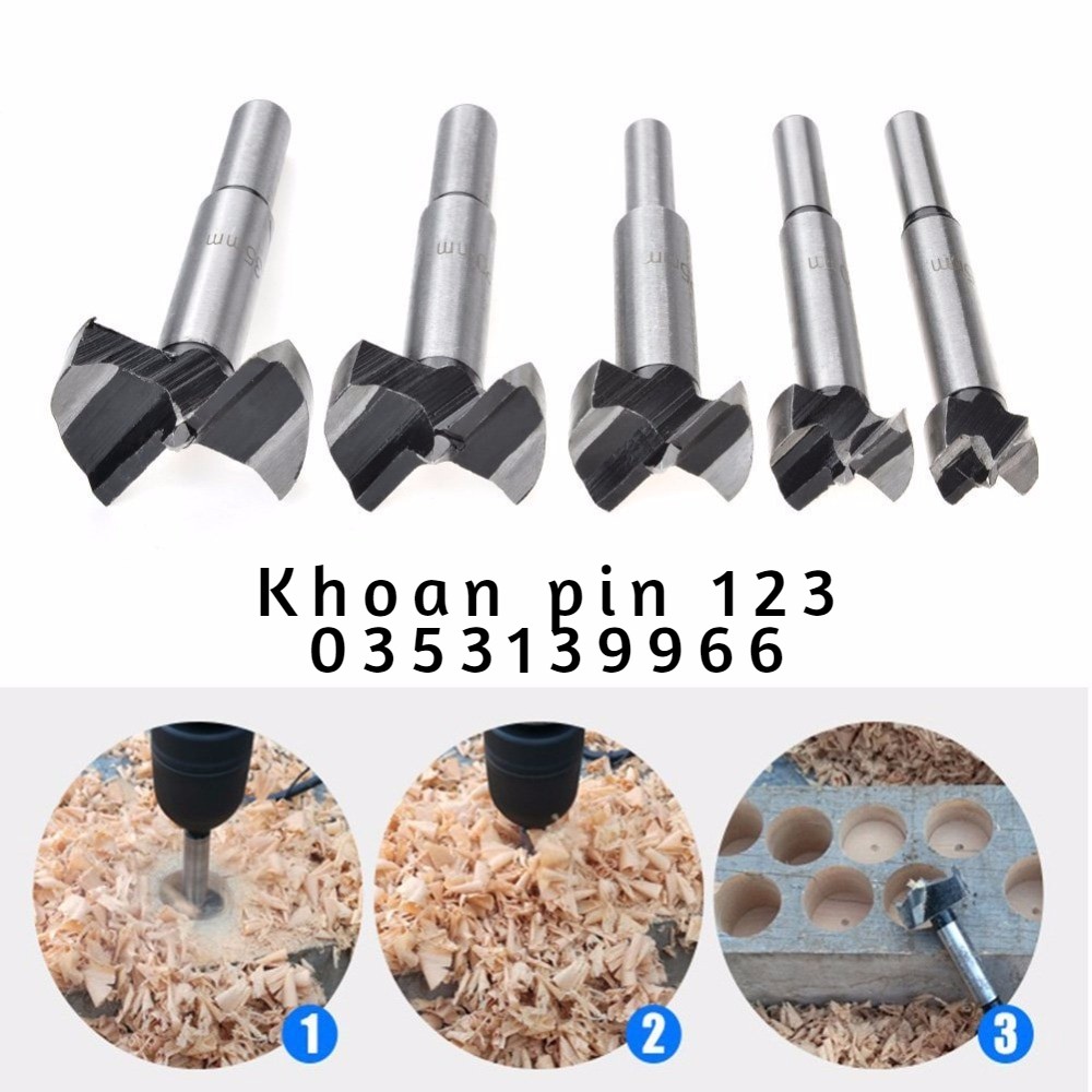 Bộ 5 mũi khoan khoét lỗ trên gỗ, nhựa 2 cạnh size 15-35mm cao cấp