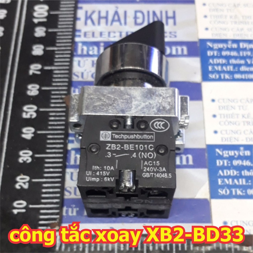 Công tắc xoay tủ điện ON/OFF, tự giữ 2 chiều 3 vị trí 2 thường mở, phi 22mm, XB2-BD33 kde5617