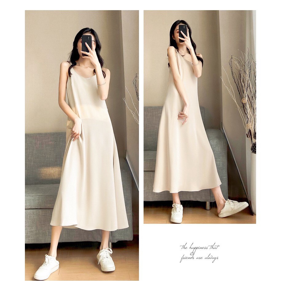 Đầm Đi Biển Maxi Suông SANJOLI Váy 2 Dây Dáng Dài vải lụa đi biển dự tiệc cưới công sở trẻ trung màu trắng đen VD027 | BigBuy360 - bigbuy360.vn