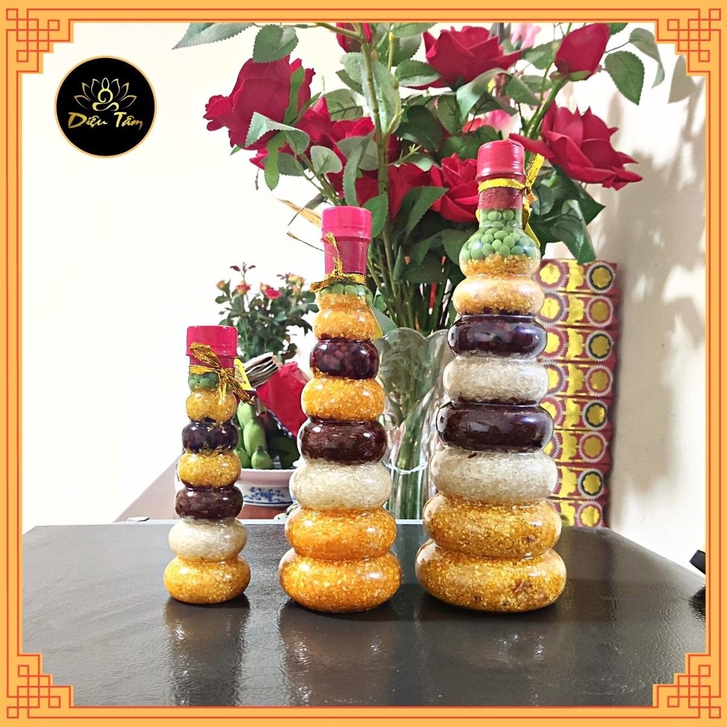 Chai ngũ cốc phong thủy năm thứ đậu hình hồ lô - Cầu tài lộc sung túc no đủ đồ thờ cúng