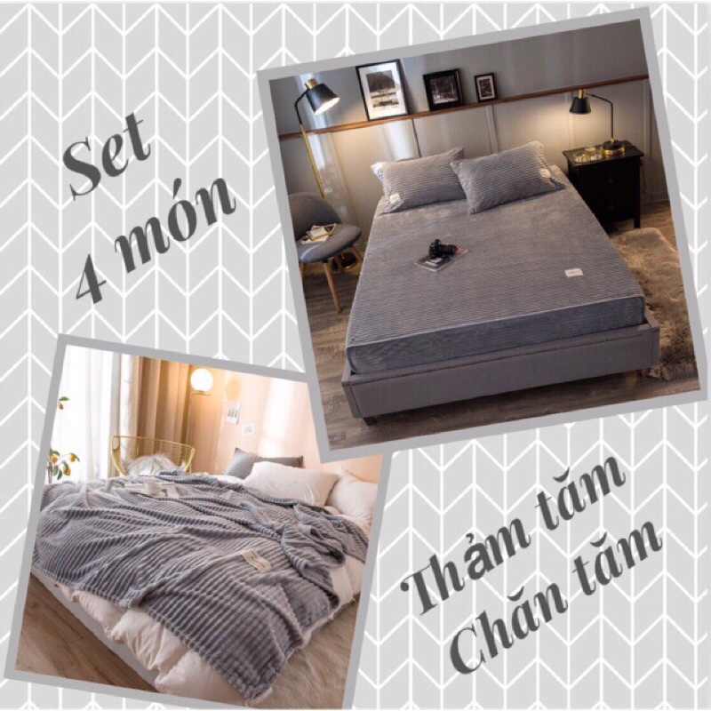 (XẢ KHO ) BỘ 4 MÓN CHĂN GA NỈ NHUNG TĂM HÀNG DÀY ĐẸP