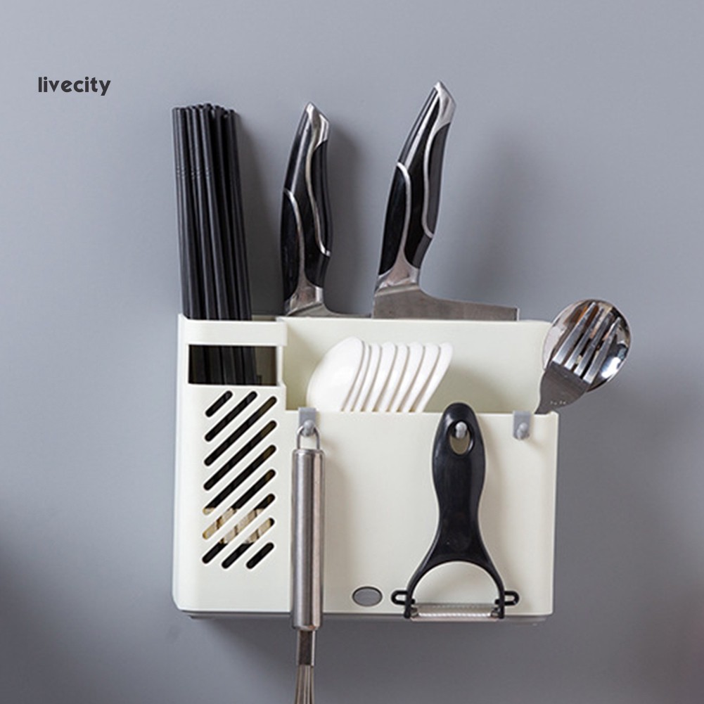 Hộp để dao đũa nĩa và đồ dùng ăn uống có rãnh thoát nước gắn tường nhà bếp