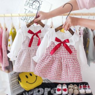 Đầm tay dài thắt nơ dễ thương cho bé gái