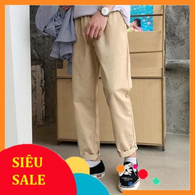 Quần Baggy Kaki Nam Nữ Unisex Ống Suông Rộng Cạp Chun Dây Rút Màu Trơn Basic Phong Cách Ulzzang Hàn Quốc -v11