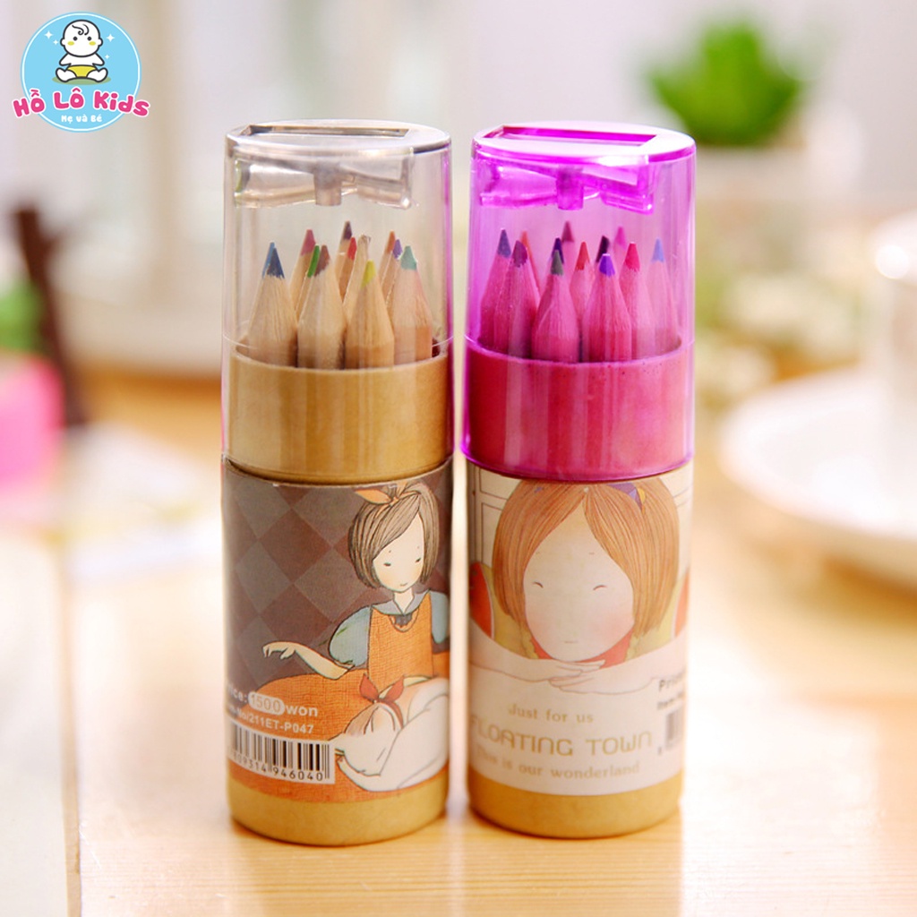 Hộp bút chì 12 màu kèm gọt bút thân thiện môi trường đồ dùng học tập dễ thương Hồ Lô Kids