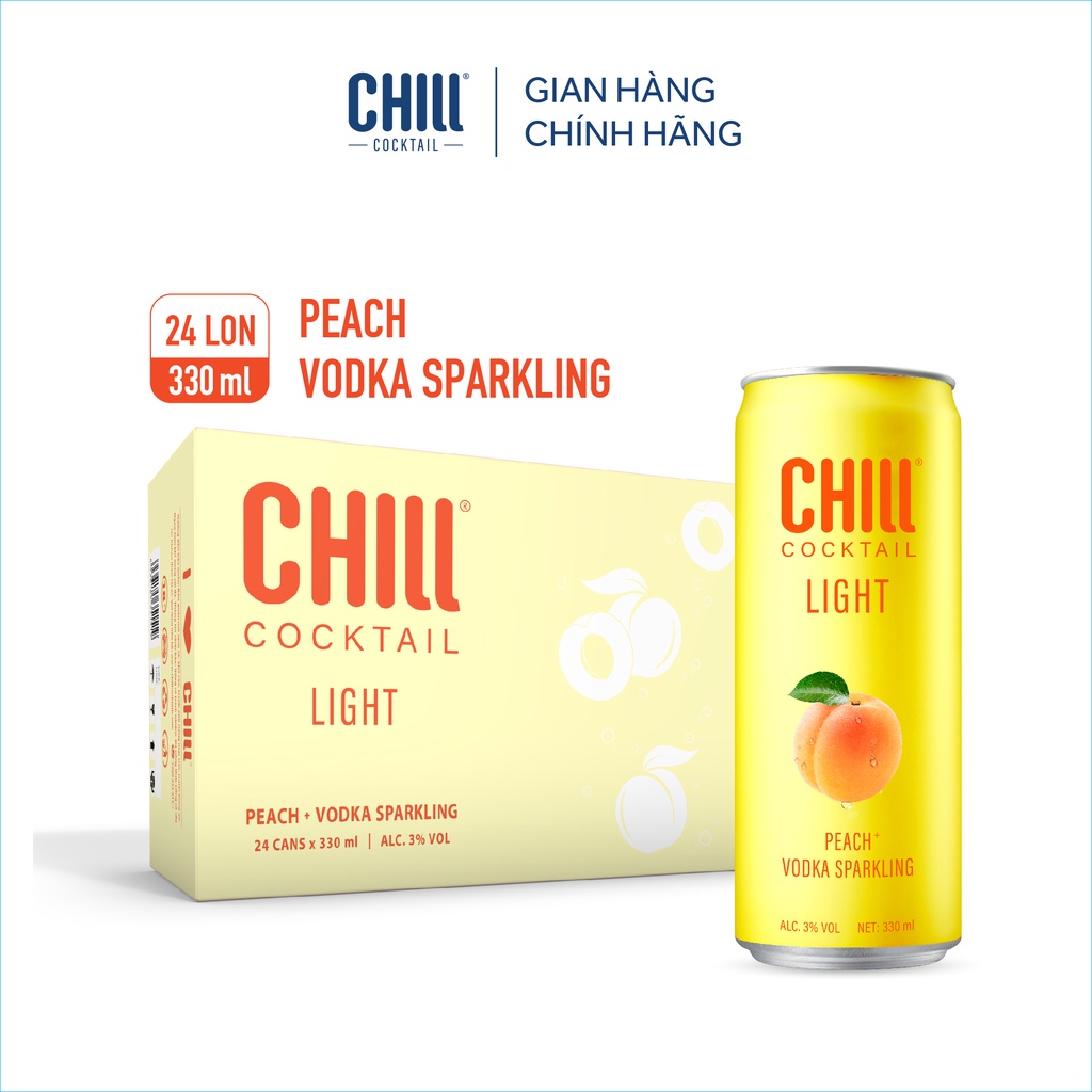 Thùng 24 lon Chill Cocktail Light vị Peach Vodka Sparkling 330ml/lon