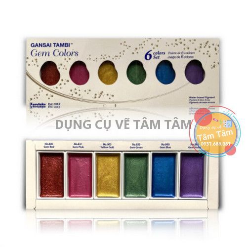 [ TÂM TÂM ]-Màu nước nhũ Kuretake Gansai Tambi Gem colors 6 colors set-