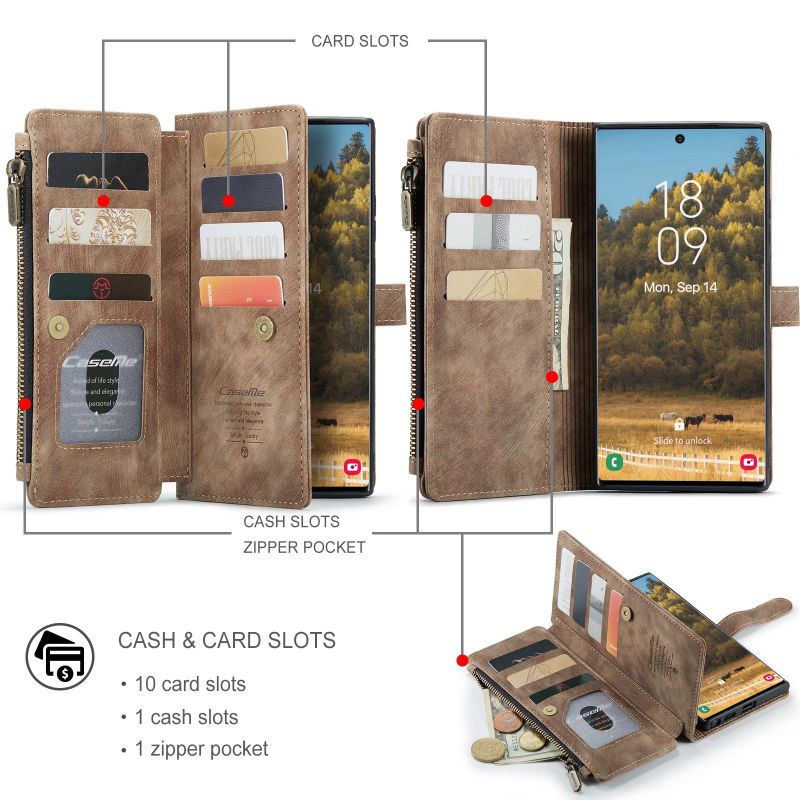 Ốp Điện Thoại Da Ví Lật Có Khóa Kéo Cho iPhone 13 12 11 Pro Max XS Max XS XR 8 7 6 6S Plus