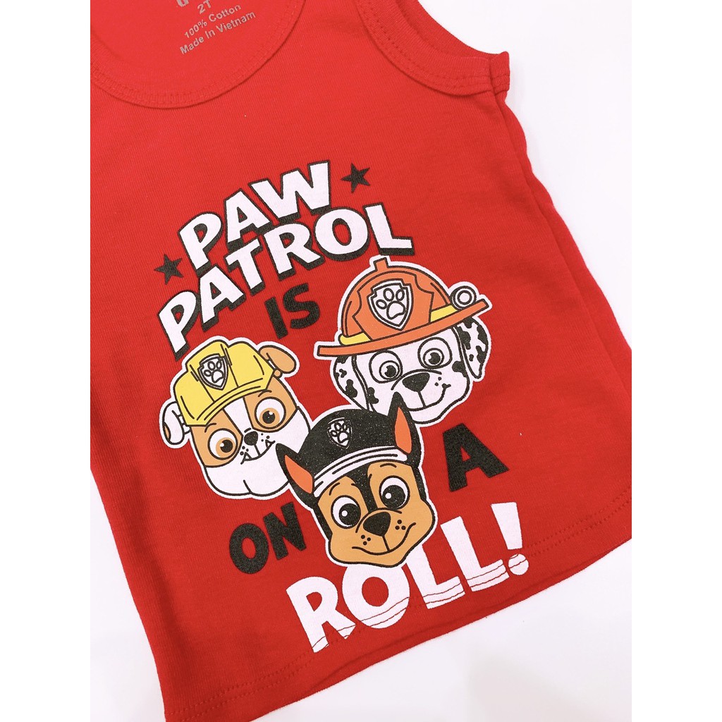 Quần áo trẻ em, bộ ba lỗ GAP cho bé trai họa tiết siêu nhân, người nhện, chó cứu hộ Xu Xu Kids size từ 8-22kg