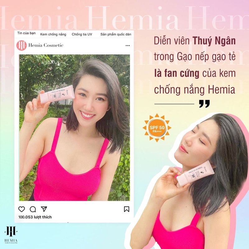 [Chính hãng] Kem chống nắng HEMIA dưỡng trắng nâng tone SPF50+ 100% tự nhiên, nhập khẩu chính hãng Hàn Quốc