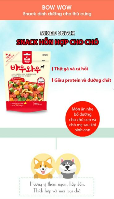 Bánh thưởng cho chó Snack hỗn hợp Mixed Snack Bowwow Hàn Quốc 150g