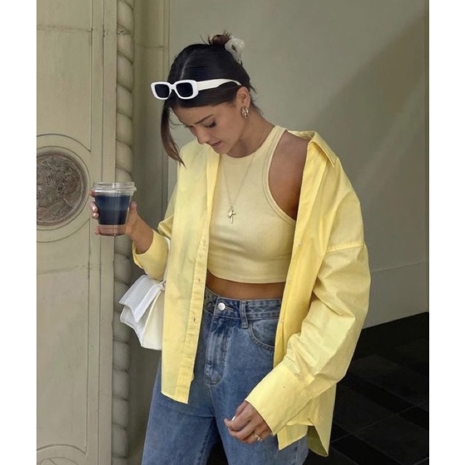 ÁO SƠ MI VÀNG OVERSIZE