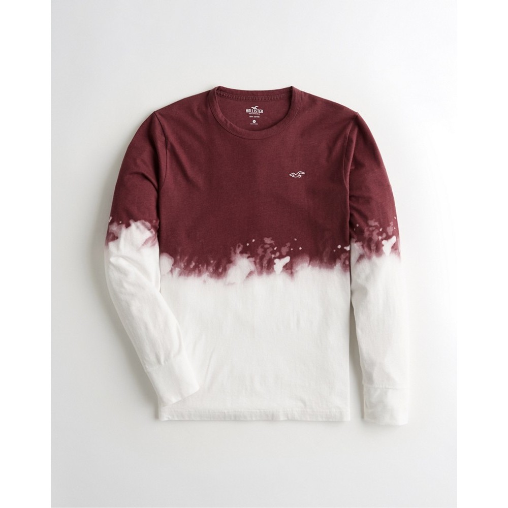 Áo thun nam tay dài Hollister HOL-LS34 Dip-Dye Crewneck T-Shirt Burgundy