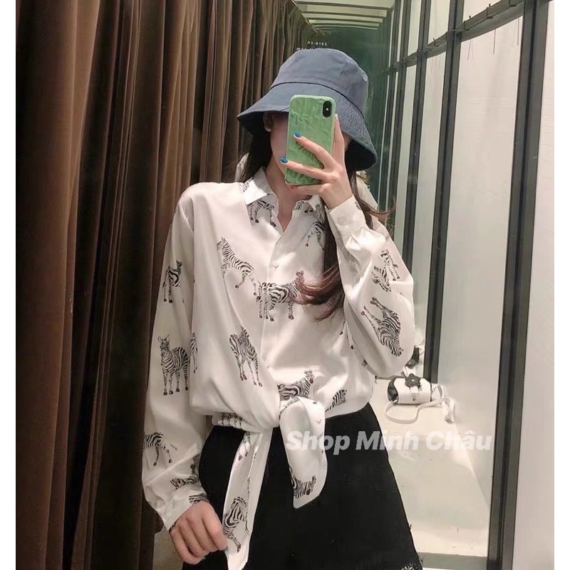 (Sẵn)Áo sơ mi hình ngựa vằn Zarraa dư sịn, 2 mầu