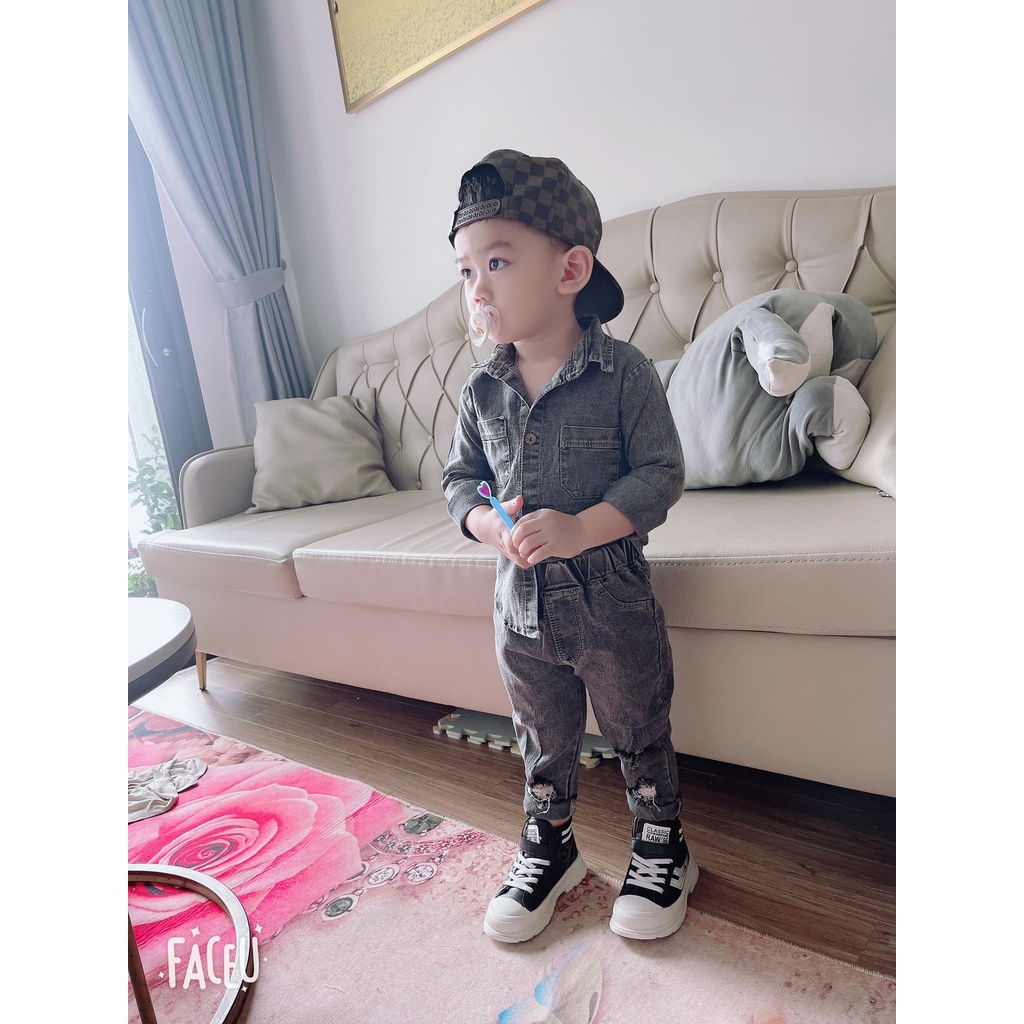 Bộ đồ bé trai - ⚡️Free Ship⚡️- Set sơ mi Jean NY chất liệu cao cấp vô cùng bảnh trai từ 8-24kg