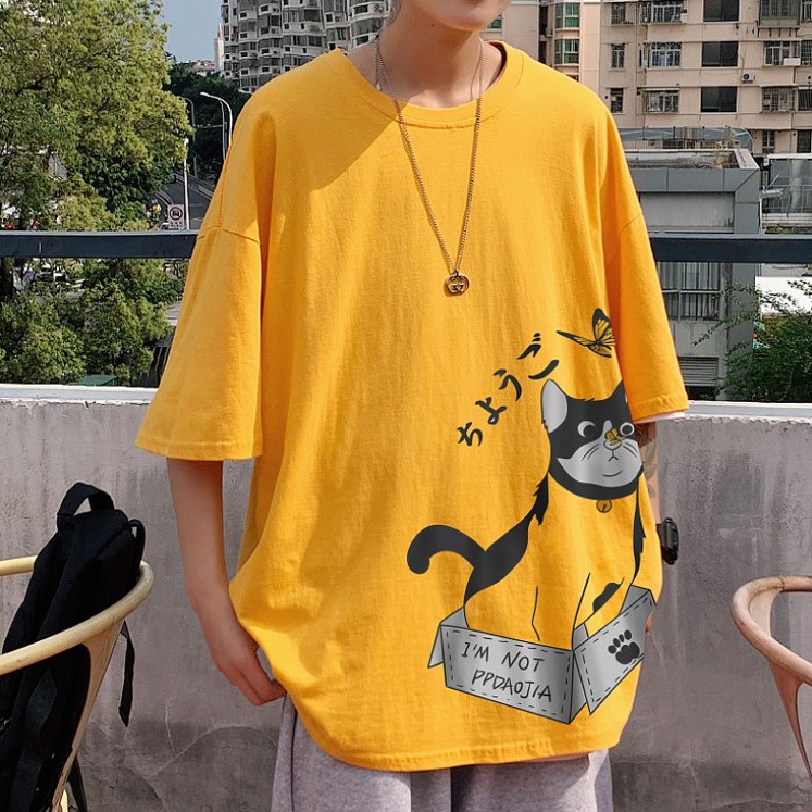 Áo thun ngắn tay dáng rộng in hình hoạt hình thời trang mùa hè Hàn Quốc size s-8xl 6 màu lựa chọn cho nam nữ