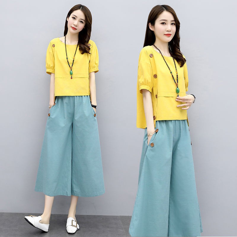 Bộ Đồ Cotton Ống Rộng Thời Trang Retro 2020 Dành Cho Nữ