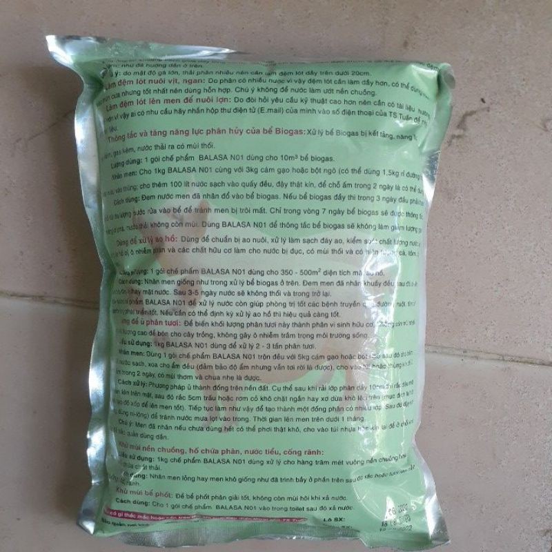 Chế phẩm sinh học đặc biệt, đệm lót chuồng trại Balasa N01 gói 1kg