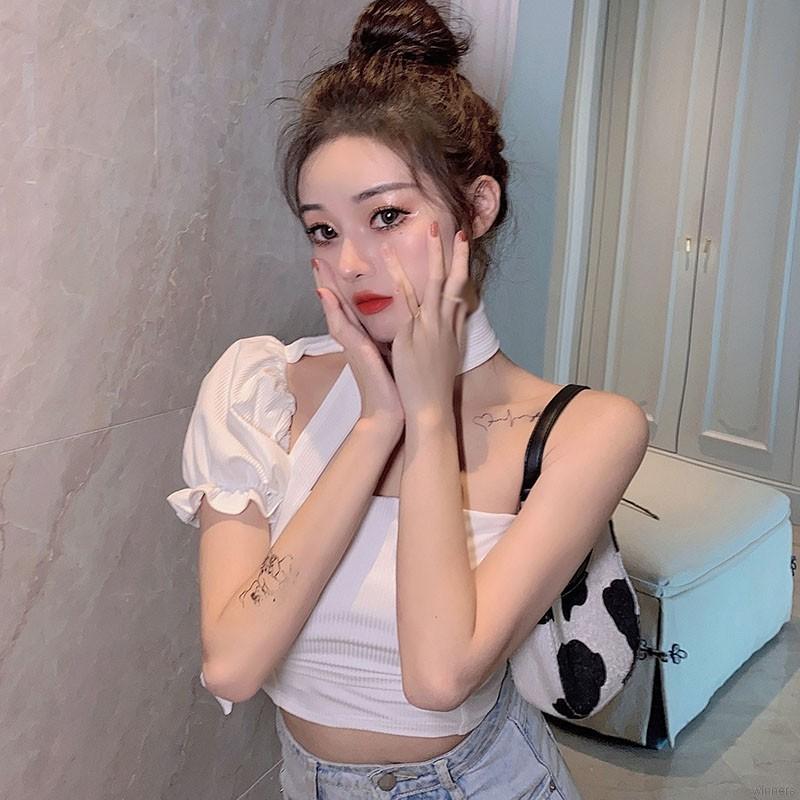 Áo kiểu croptop ngắn tay hở vai phong cách Hàn Quốc quyến rũ cá tính dành cho nữ | BigBuy360 - bigbuy360.vn