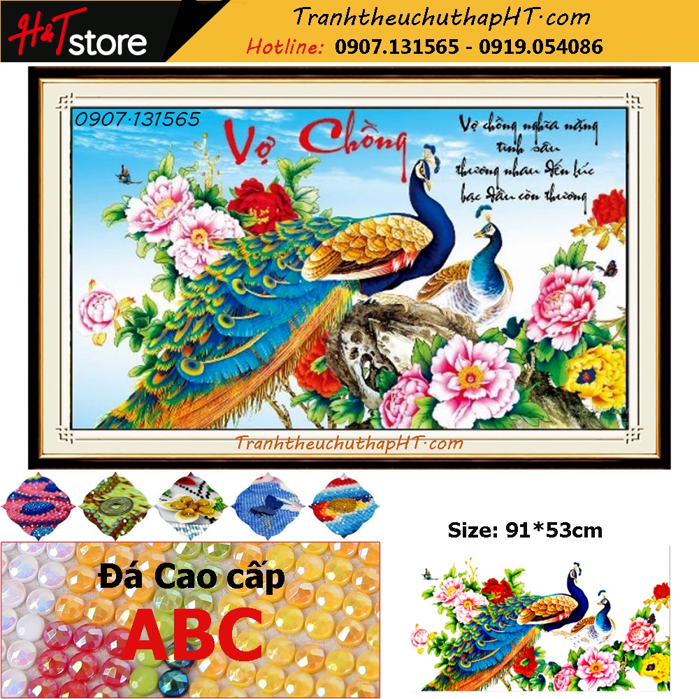 Tranh đính đá tự làm - Tranh đính đá Vợ chồng DF603, LV113: 91*53cm - tự đính