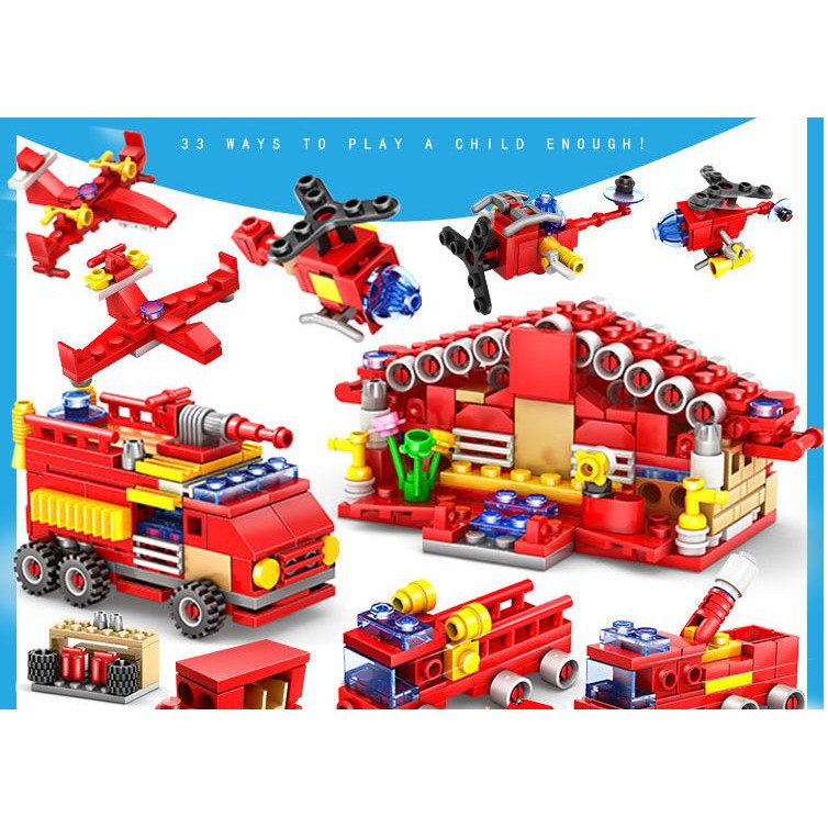 [544 CHI TIẾT] Bộ Đồ Chơi Lắp Ráp Xếp Hình LEGO Xe cứu hỏa, Xe chưa cháy, cảnh sát cứu hỏa 16 in 1