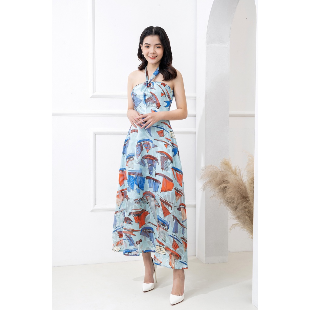 Đầm maxi đi biển dáng dài thiết kế xòe sang chảnh lụa tơ cao cấp