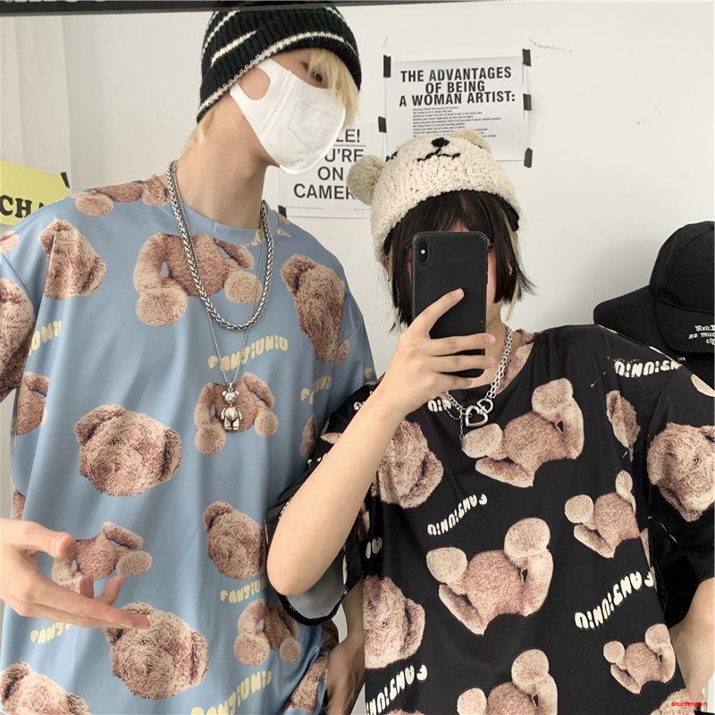 Women's Summer Youth2021 summer students Korean fashion trend ins brand hip-hop street bear loose version wild couple outfit