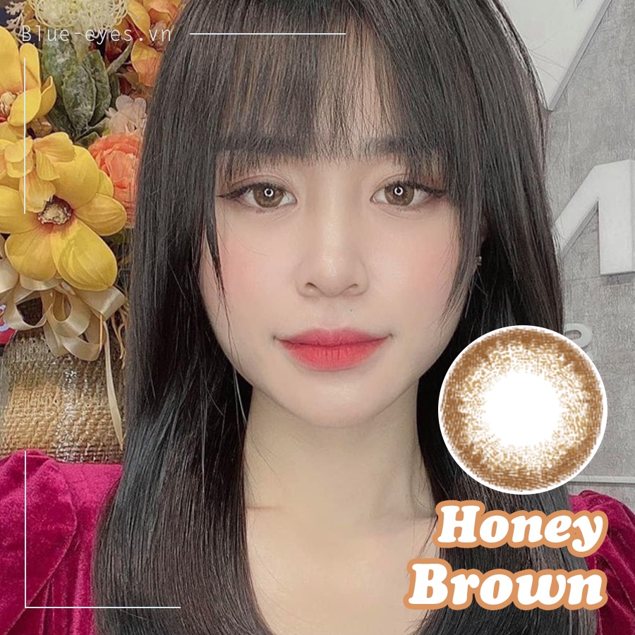 Kính áp tròng Hàn Quốc màu nâu gỗ HONEY BROWN , 2 tone màu ,độ cận 0~8 diop,giãn nhẹ 14.0.