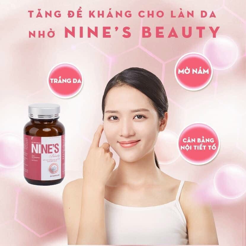 Viên uống trắng da Nines Beauty chính hãng, viên uống chống nắng, mờ nám da, tàn nhang tăng độ ẩm và đàn hồi cho da