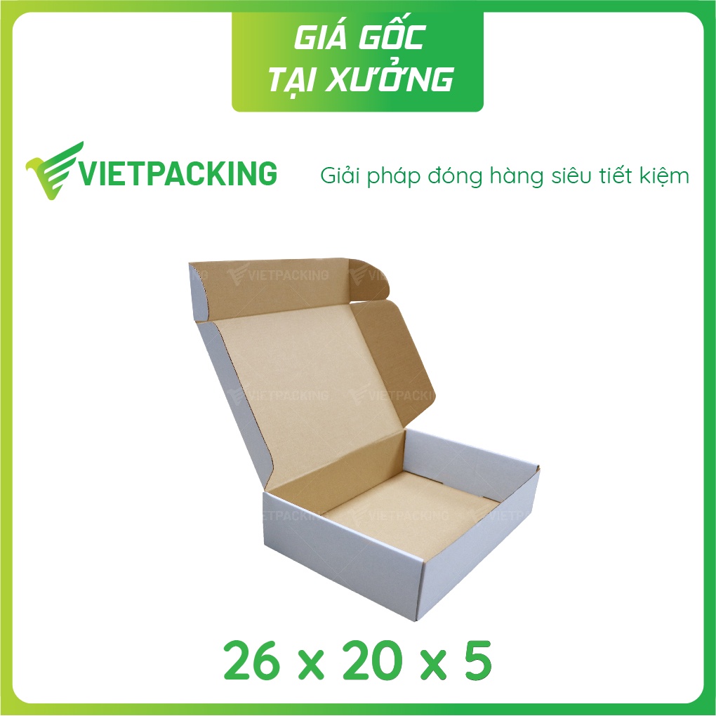 26x20x5 - 25 hộp carton nắp gài màu trắng đựng quần áo V152