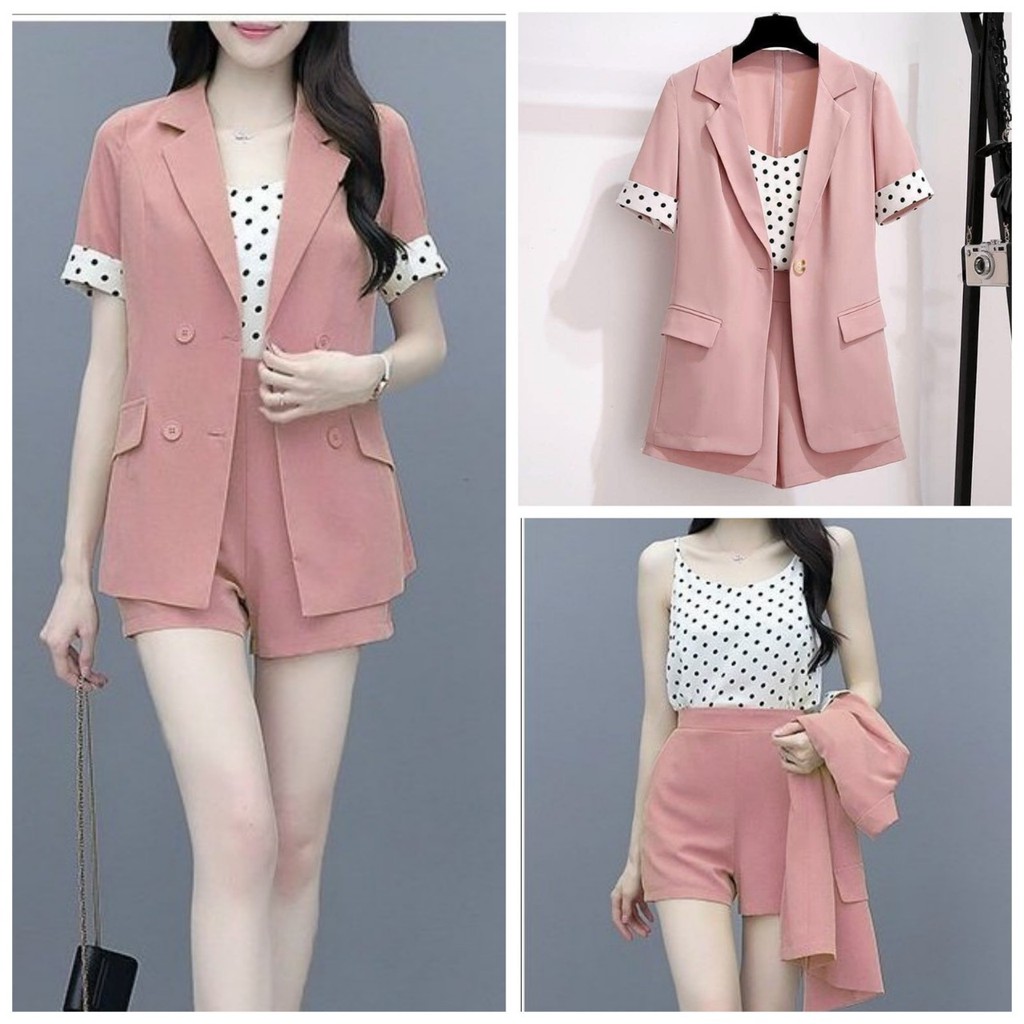 Set Bộ Vest Bi 3 Món Áo Vét Và Quần Đùi Họa Tiết Tim Cá Tính BY4509