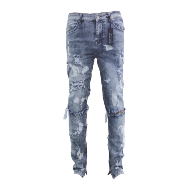 Bleached waxed zipper jeans