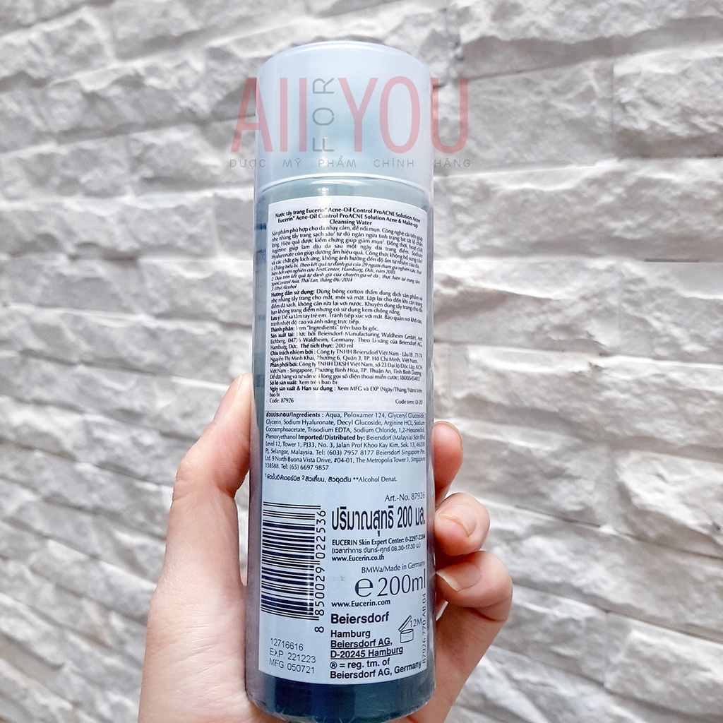 EUCERIN Pro Acne & Make Up Cleansing Water 200mL & 400mL - Nước Tẩy Trang Dành Cho Da Mụn