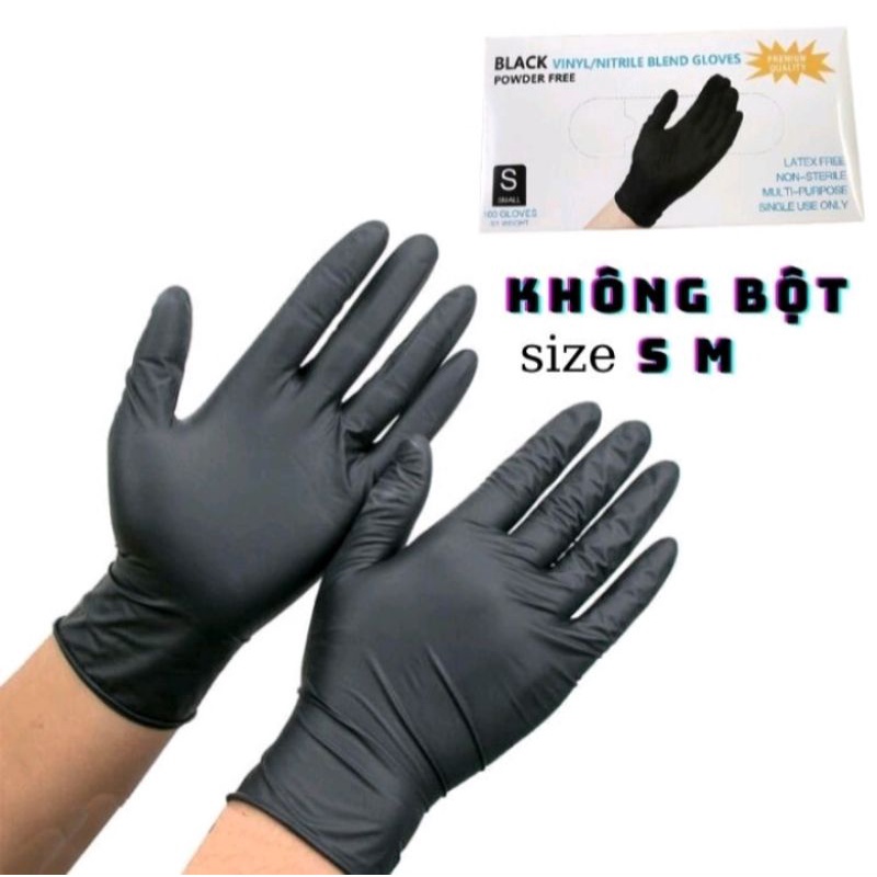Găng Tay Vinyl Blend Gloves Không Bột Màu Đen/Trắng/Xanh, Hộp 100 Chiếc=50 Đôi Dùng Chế Biến,Thẩm Mỹ, SPA Phun Xăm